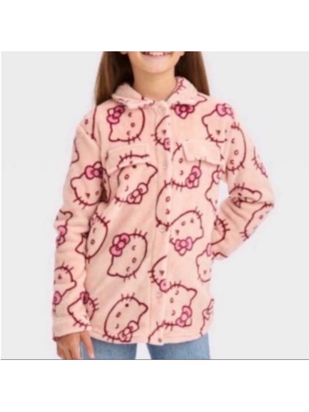 Hello Kitty Pink Plush Button-Front Jacket